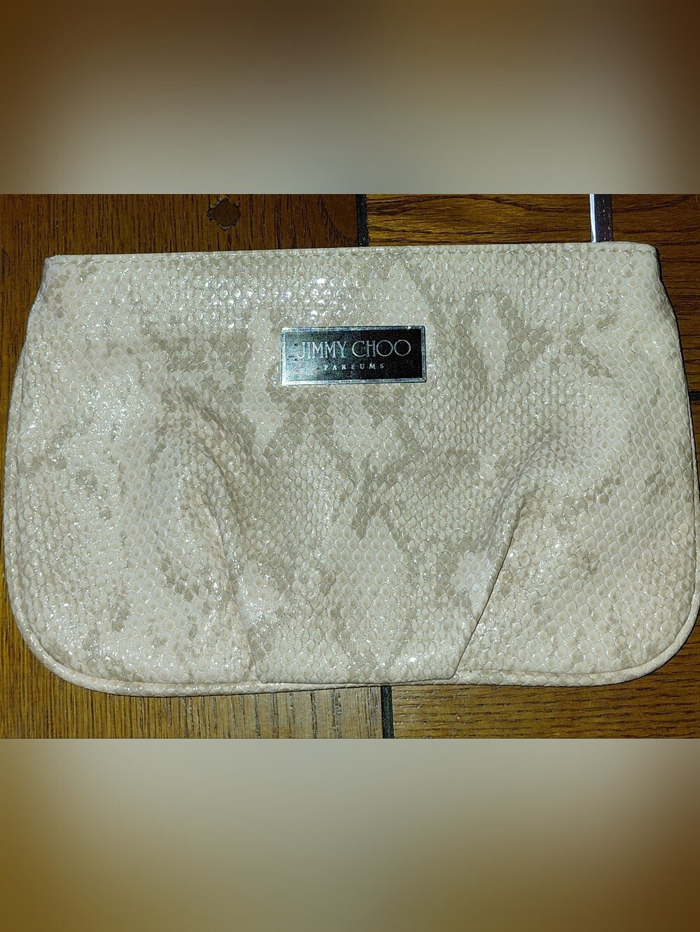 Jimmy Choo off-white snake-embossed Cosmetic pouch,  nwot